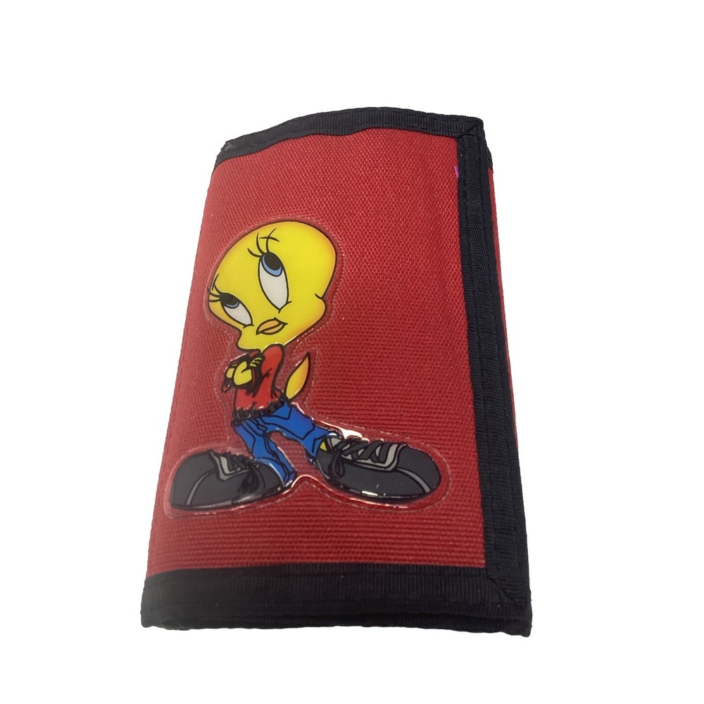 Looney Tunes Tweety Bird 1999 Trifold Wallet Warner Bros Red 90s Hook & Loop